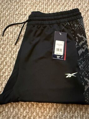 Reebok Black Joggers with Gray Snake-Print Side Panel